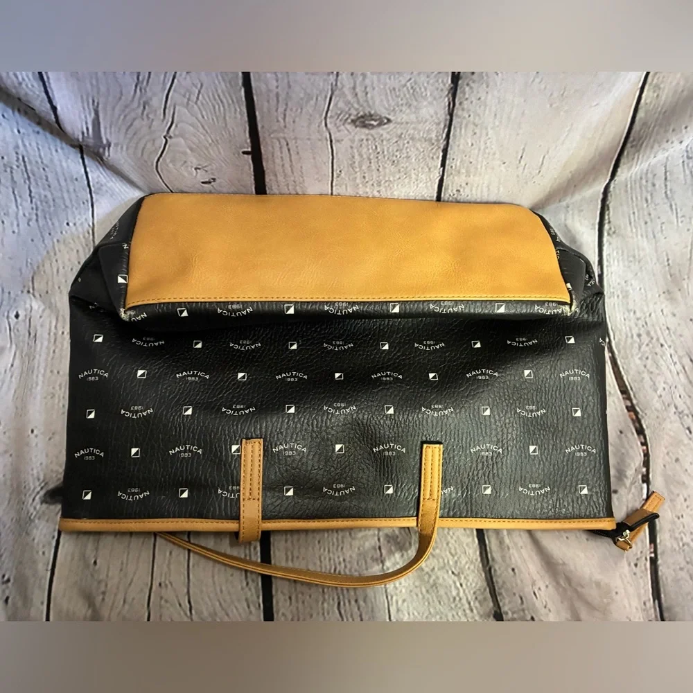 5/$20 Nautica 1983 Logo Zippered Boat‎ Tote Bag Black Camel Cream Patchwork ASIS